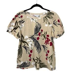 Liz Claiborne XL Boatneck Floral Tee Top Short Sleeves 100% Cotton Pullover
